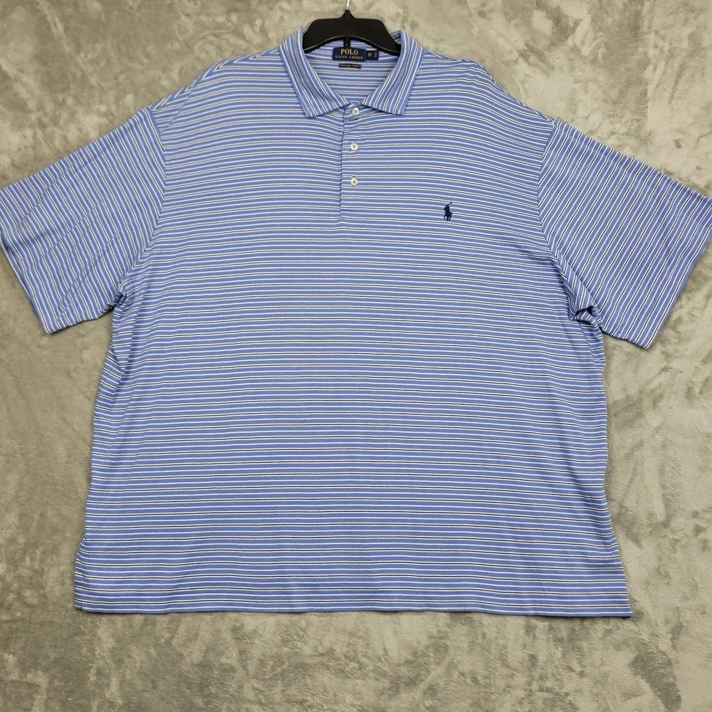 Polo Ralph Lauren Pima Soft Touch Golf Polo Blue Striped Shirt Men's 3XB Big